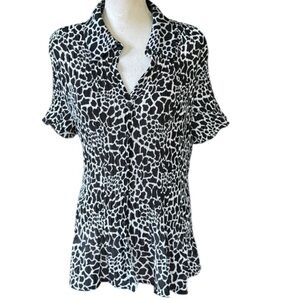 Sunny Leigh ladies NWOT Animal, print button down blouse 2X great travel top top
